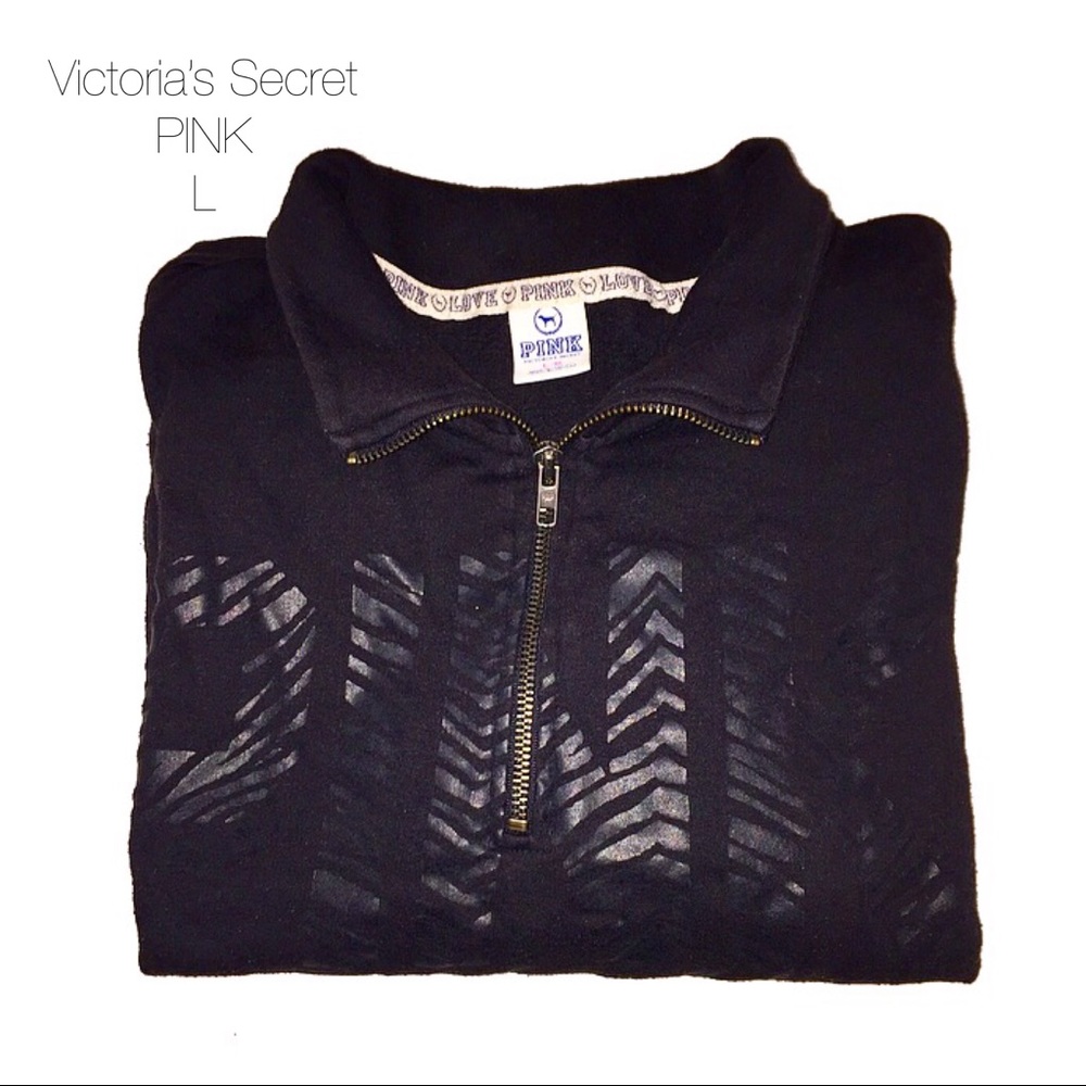 2000's Victoria’s Secret PINK Black Half Zip Sweatshirt L Y2k Vintage